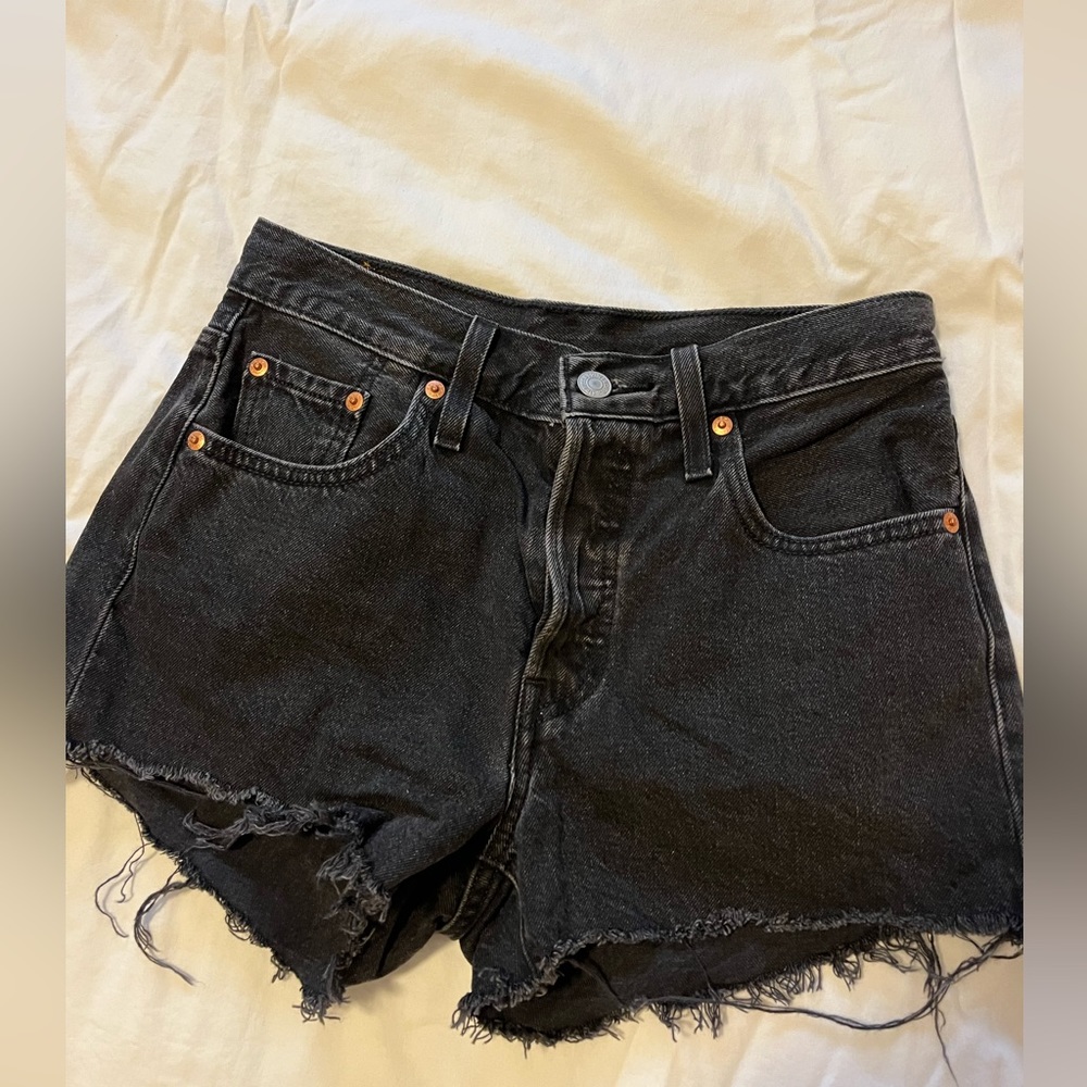 Levi 501 Black Denim Shorts, High waisted, Size 25, Never Worn